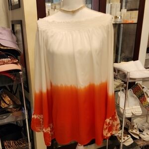 Zimmermann Off-Shoulder Orange and White Blouse